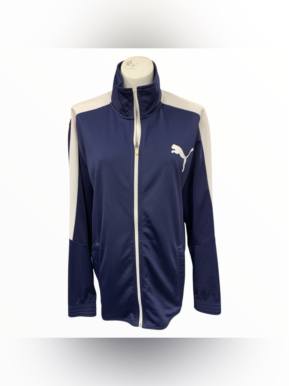 PUMA Navy Track Jacket with White Accents Size L